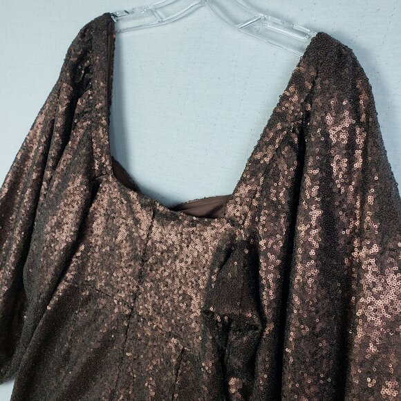Showpo Australia Kat Long Sleeve Bodycon Mini Dress in Chocolate Sequin size 8 - Picture 13 of 16